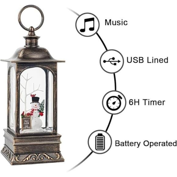 Christmas Snow Globe Lantern, Musical LED Lighted Scene -...
